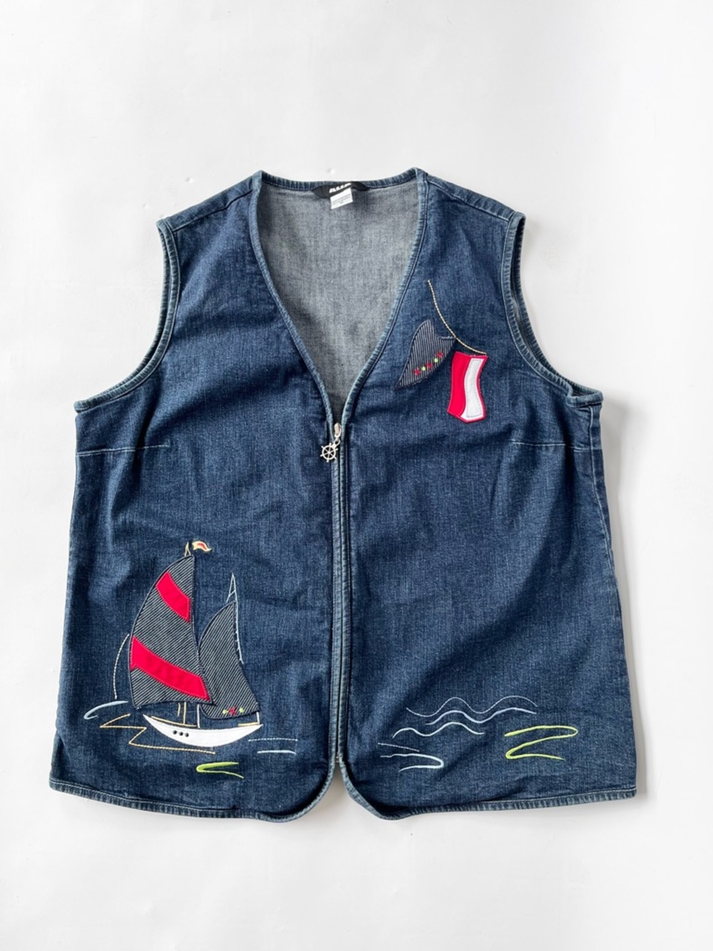 Alia Denim Sailboat Vest with Red Accents